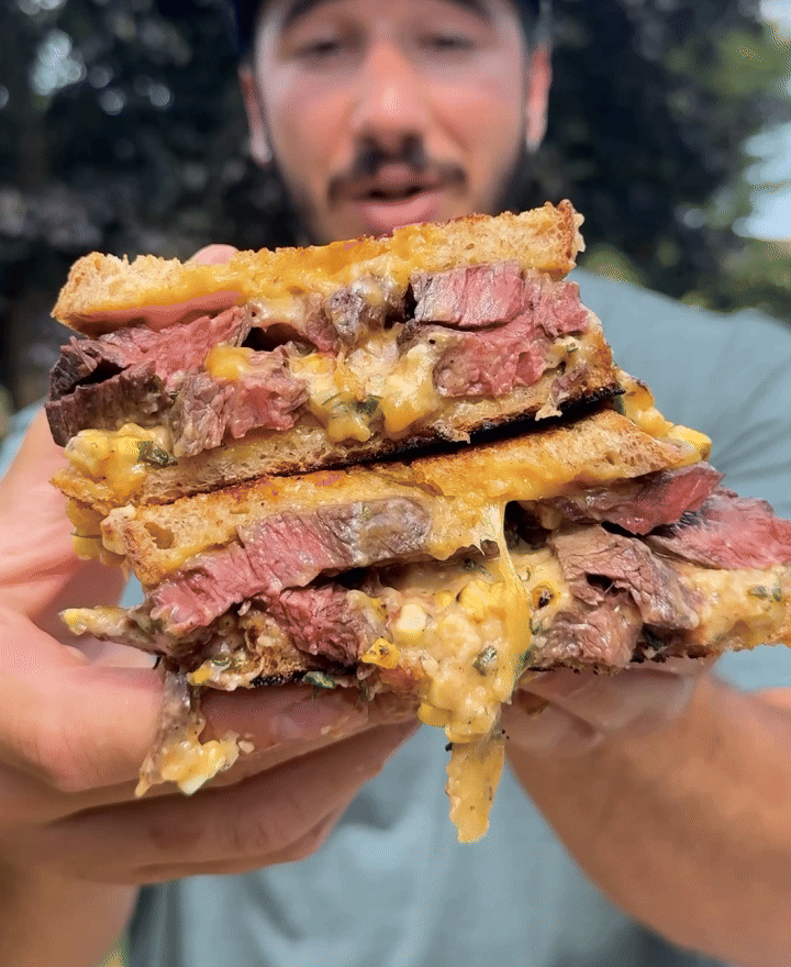 Grilled steak elote sandwich