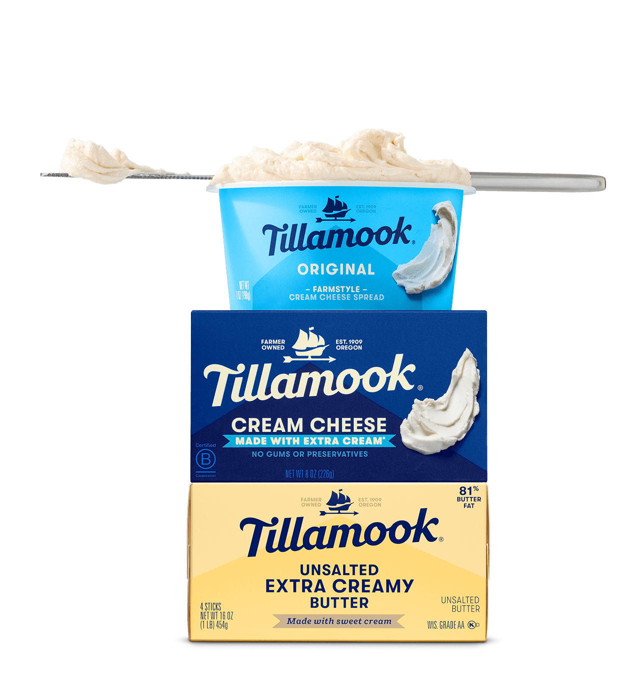 Tillamook dairy products stacked